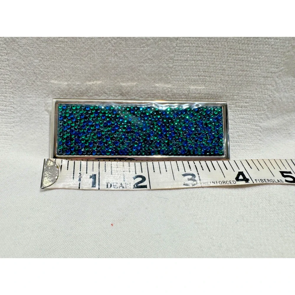 NIB JUDITH LEIBER Blue Green Real Crystal Stones Makeup Compact Mirror